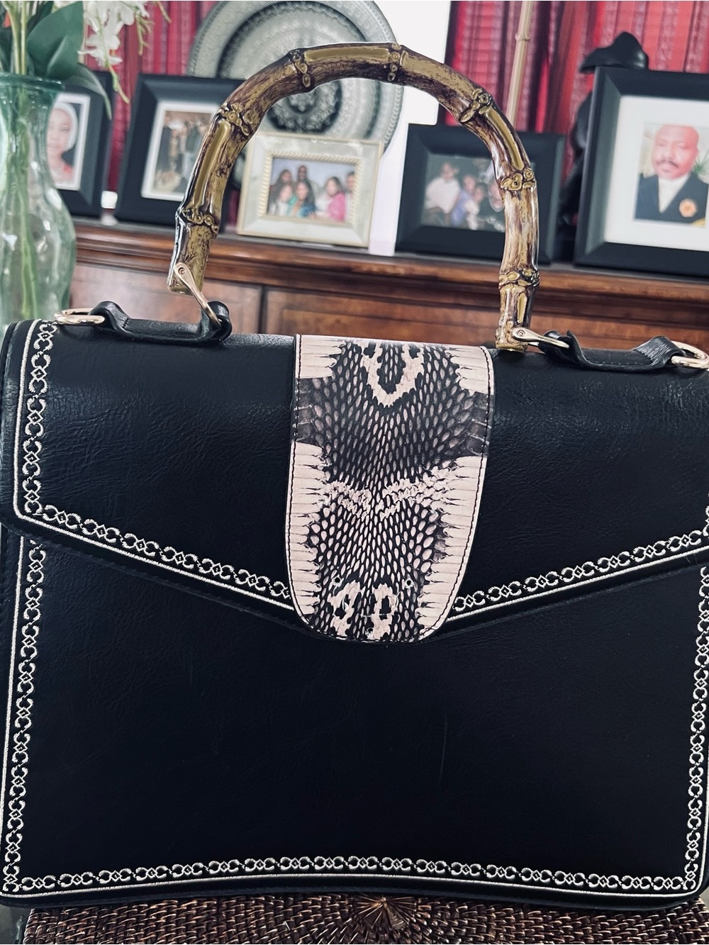 Black Faux Leather Handbag